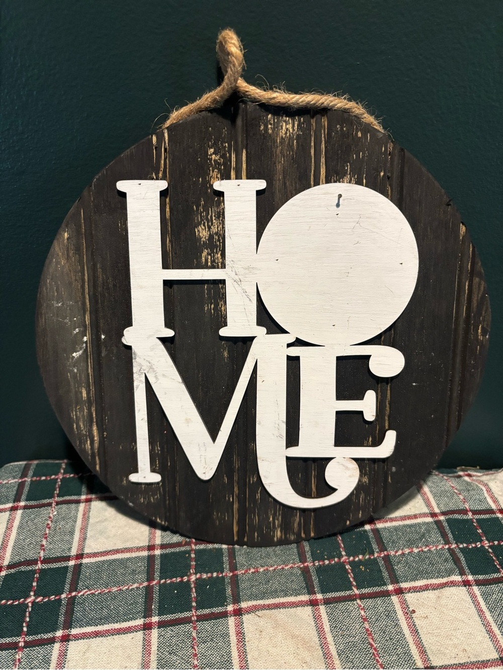 Rustic Farmhouse HOME Round Wall Sign in White and Dark Brown